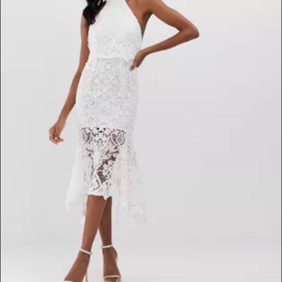 ASOS DESIGN high neck midi dress in guipure lace and peplum - Picture 5 of 5